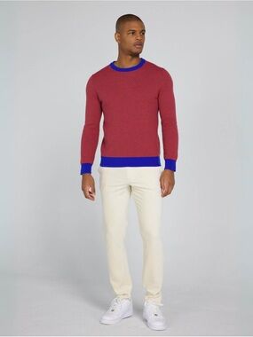 Redvanly Men's Red golf Textured Crewneck Sweater with Blue Trim nwot size XL